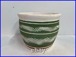 Vintage Mid Century Art Pottery Ceramic Vase with Painted Green Decorations