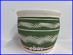 Vintage Mid Century Art Pottery Ceramic Vase with Painted Green Decorations