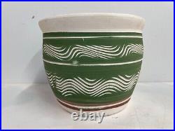 Vintage Mid Century Art Pottery Ceramic Vase with Painted Green Decorations
