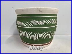 Vintage Mid Century Art Pottery Ceramic Vase with Painted Green Decorations