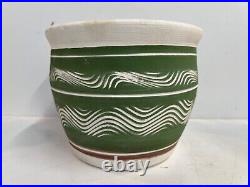Vintage Mid Century Art Pottery Ceramic Vase with Painted Green Decorations