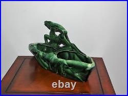 Vintage Mid Century Green Glazed Ceramic Gazelle Double Planter Art Pottery Vase