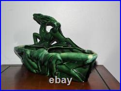 Vintage Mid Century Green Glazed Ceramic Gazelle Double Planter Art Pottery Vase