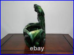 Vintage Mid Century Green Glazed Ceramic Gazelle Double Planter Art Pottery Vase