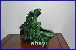 Vintage Mid Century Green Glazed Ceramic Gazelle Double Planter Art Pottery Vase