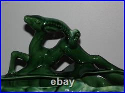 Vintage Mid Century Green Glazed Ceramic Gazelle Double Planter Art Pottery Vase