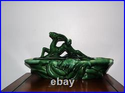 Vintage Mid Century Green Glazed Ceramic Gazelle Double Planter Art Pottery Vase