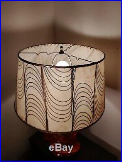Vintage Mid Century Modern Art Pottery Ceramic Table Lamp Hawaiian Leafs