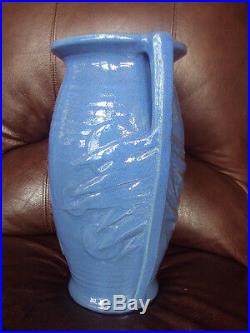 Vintage Original Art Pottery Large Blue Mccoy Sand Dollar Vase 14. Excellent