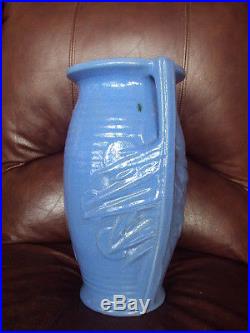 Vintage Original Art Pottery Large Blue Mccoy Sand Dollar Vase 14. Excellent