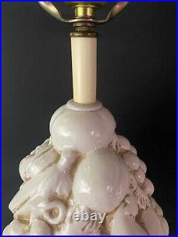 Vintage Pair Fruit Topiary Art Pottery Lamps White 21.5 50's-60's Ceramic