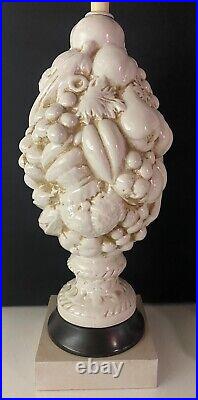 Vintage Pair Fruit Topiary Art Pottery Lamps White 21.5 50's-60's Ceramic