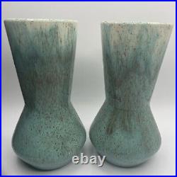 Vintage Pottery Art Ceramic Vase Lot Of 2 Weathered Bronze Turquoise Glazed Blue