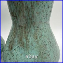 Vintage Pottery Art Ceramic Vase Lot Of 2 Weathered Bronze Turquoise Glazed Blue