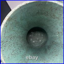 Vintage Pottery Art Ceramic Vase Lot Of 2 Weathered Bronze Turquoise Glazed Blue