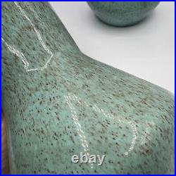 Vintage Pottery Art Ceramic Vase Lot Of 2 Weathered Bronze Turquoise Glazed Blue