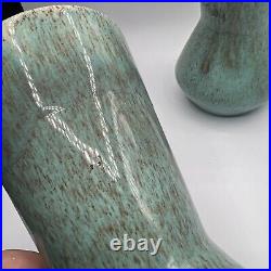 Vintage Pottery Art Ceramic Vase Lot Of 2 Weathered Bronze Turquoise Glazed Blue