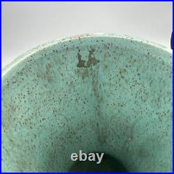 Vintage Pottery Art Ceramic Vase Lot Of 2 Weathered Bronze Turquoise Glazed Blue