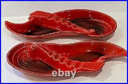 Vintage & Rare Nice Dark Red Ashtrays Art Pottery Ceramic Made by California USA