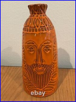 Vintage Raul Angulo Coronel Sun God face vase orange Treasure Craft MCM 9.5