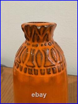 Vintage Raul Angulo Coronel Sun God face vase orange Treasure Craft MCM 9.5