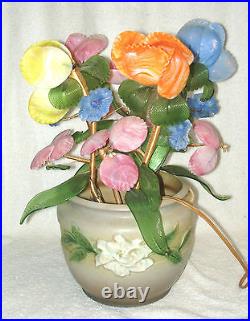 Vintage Roseville Gardenia Jardiniere with Slag Glass Art Light OOAK WORKS