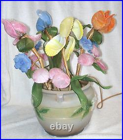 Vintage Roseville Gardenia Jardiniere with Slag Glass Art Light OOAK WORKS