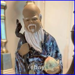 Vintage Shiwan Ceramic Art Pottery Chinese Mud Man Figurine holding Fruit