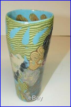 Vintage Signed JANE PEISER Artist Painted Pottery Ceramic Art Vase, Mint