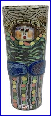 Vintage Signed JANE PEISER MURRINI Artist Painted Pottery Ceramic Art Vase Glass