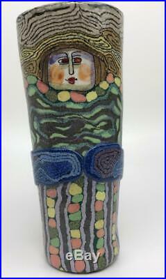 Vintage Signed JANE PEISER MURRINI Artist Painted Pottery Ceramic Art Vase Glass