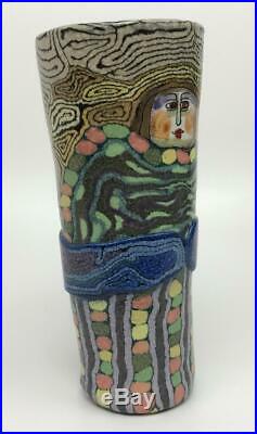 Vintage Signed JANE PEISER MURRINI Artist Painted Pottery Ceramic Art Vase Glass