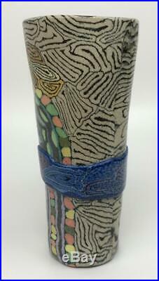 Vintage Signed JANE PEISER MURRINI Artist Painted Pottery Ceramic Art Vase Glass