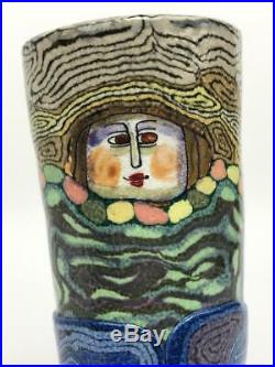 Vintage Signed JANE PEISER MURRINI Artist Painted Pottery Ceramic Art Vase Glass