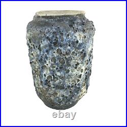 Vintage Signed Lava Volcanic Glaze Blue Vase Studio Art Pottery Ceramic