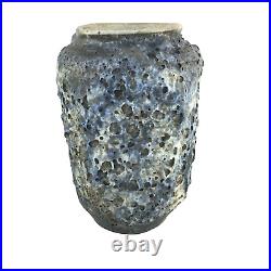 Vintage Signed Lava Volcanic Glaze Blue Vase Studio Art Pottery Ceramic