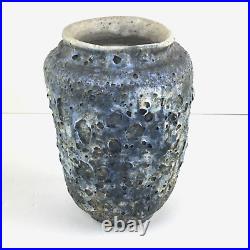 Vintage Signed Lava Volcanic Glaze Blue Vase Studio Art Pottery Ceramic