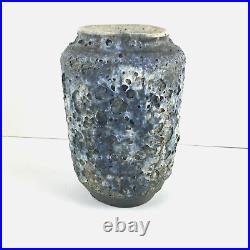 Vintage Signed Lava Volcanic Glaze Blue Vase Studio Art Pottery Ceramic