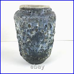 Vintage Signed Lava Volcanic Glaze Blue Vase Studio Art Pottery Ceramic