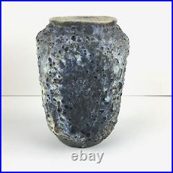 Vintage Signed Lava Volcanic Glaze Blue Vase Studio Art Pottery Ceramic