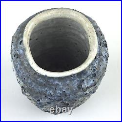 Vintage Signed Lava Volcanic Glaze Blue Vase Studio Art Pottery Ceramic