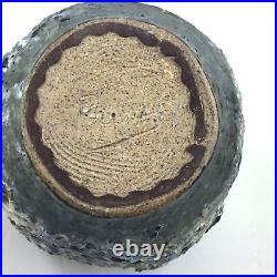 Vintage Signed Lava Volcanic Glaze Blue Vase Studio Art Pottery Ceramic