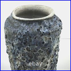 Vintage Signed Lava Volcanic Glaze Blue Vase Studio Art Pottery Ceramic