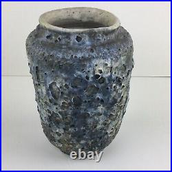 Vintage Signed Lava Volcanic Glaze Blue Vase Studio Art Pottery Ceramic