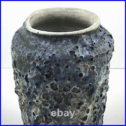 Vintage Signed Lava Volcanic Glaze Blue Vase Studio Art Pottery Ceramic