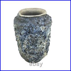 Vintage Signed Lava Volcanic Glaze Blue Vase Studio Art Pottery Ceramic