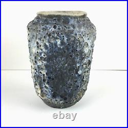 Vintage Signed Lava Volcanic Glaze Blue Vase Studio Art Pottery Ceramic