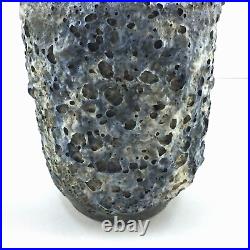 Vintage Signed Lava Volcanic Glaze Blue Vase Studio Art Pottery Ceramic