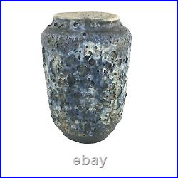 Vintage Signed Lava Volcanic Glaze Blue Vase Studio Art Pottery Ceramic