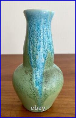 Vintage Signed Mid Century Modern Vase Blue Green Volcanic Lava Drip Glaze 1960